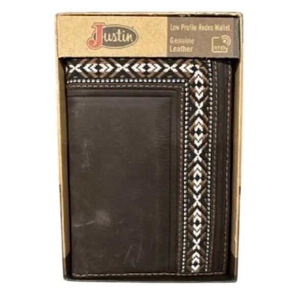 NEW Justin Low Profile Brown Genuine Leather RFID Rodeo Wallet - Picture 1 of 4